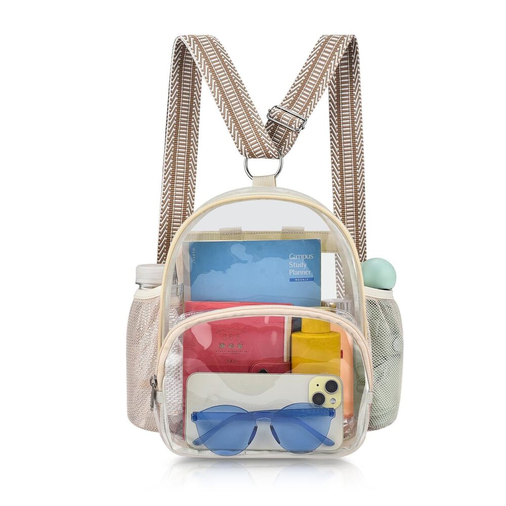 6941 Beige Clear Backpack - Stadium Approved Convertible Crossbody Purse
